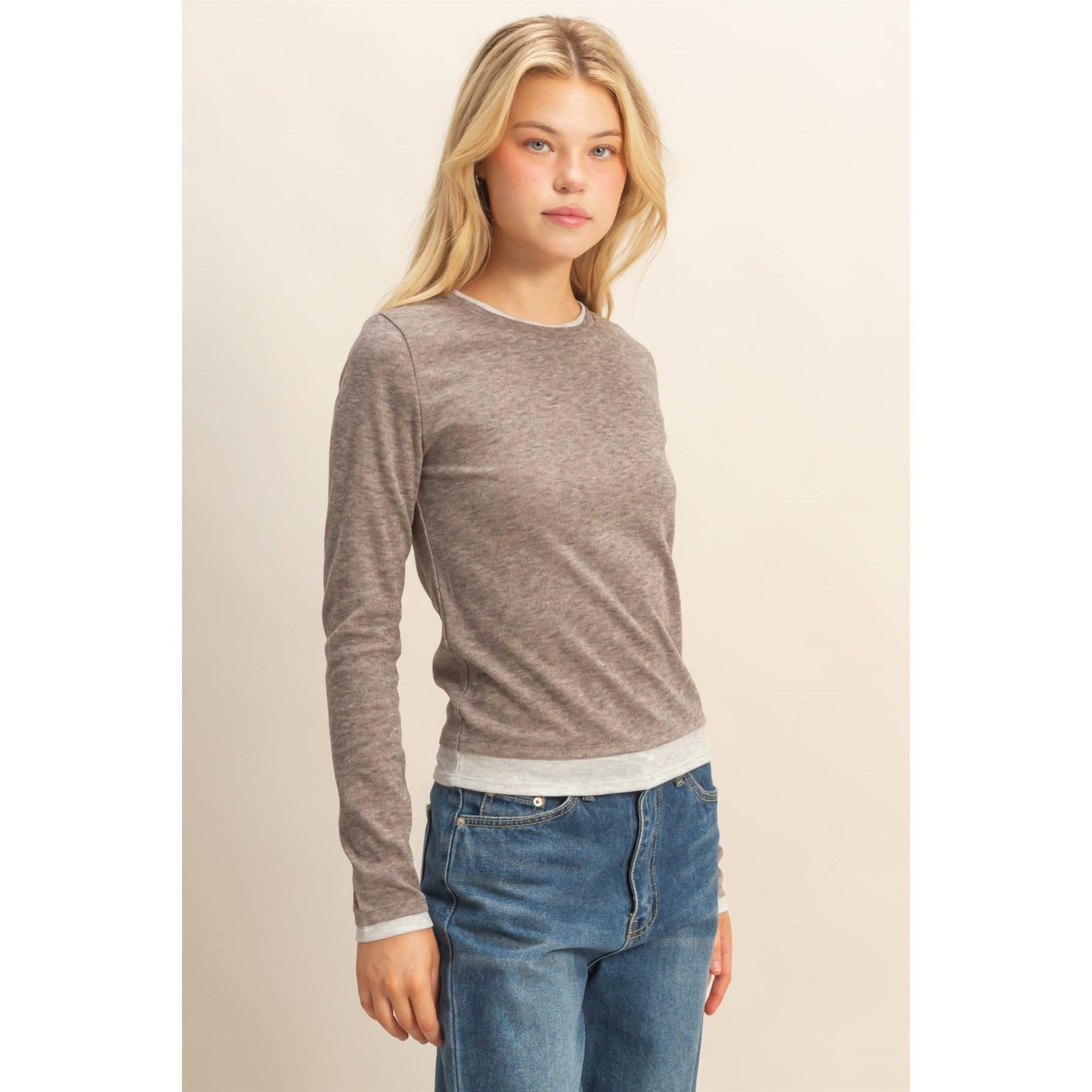 Long Sleeve Contrasting Combined Top
