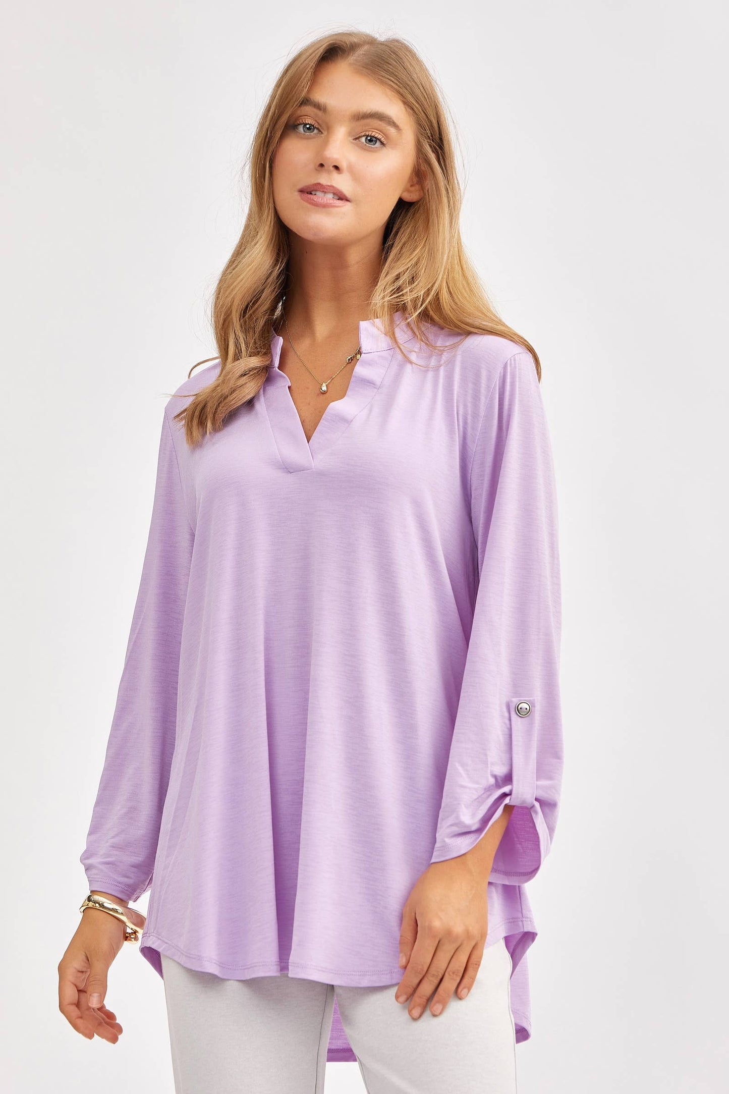 Signature Mandarin Collar 3/4 Sleeve Flowy Top