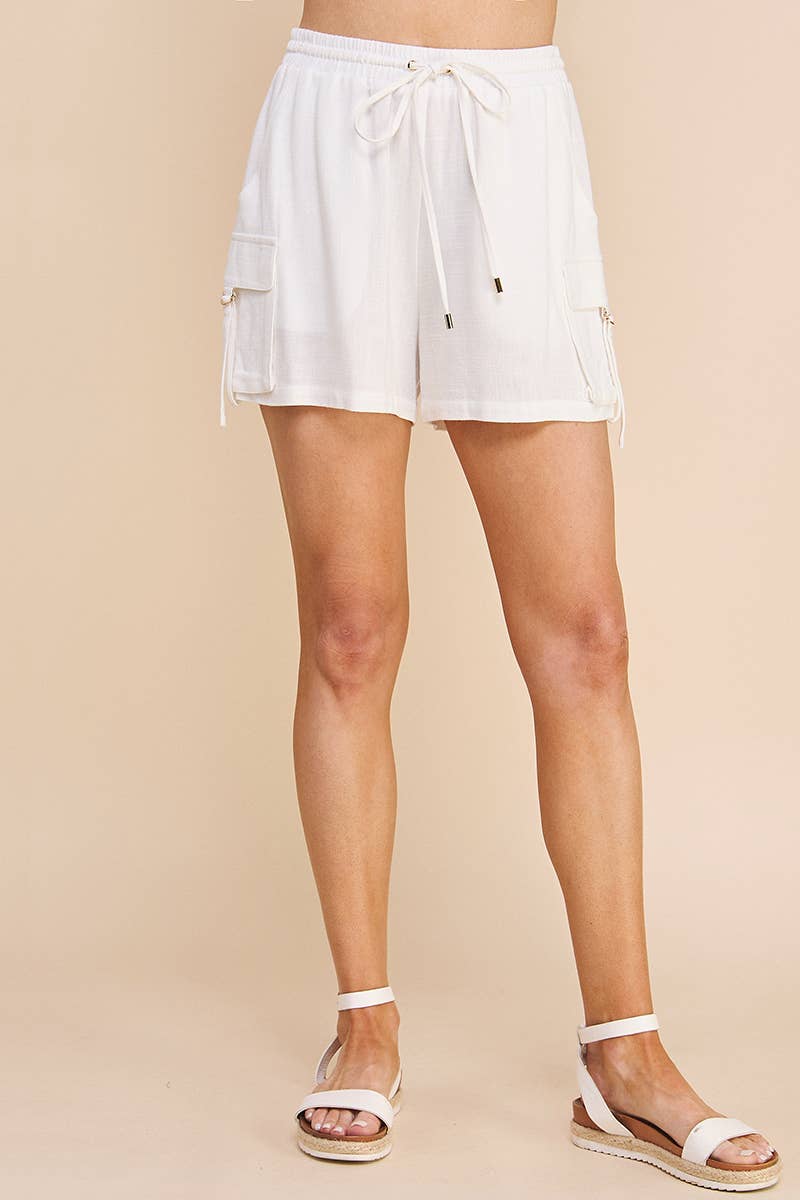 High Waist Shorts with Cargo Buckle Pockets