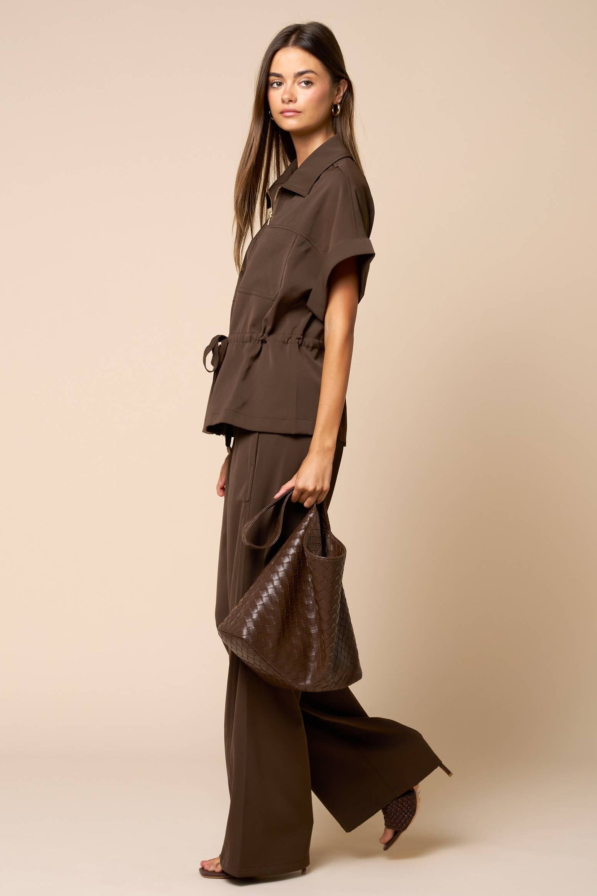 Collared Drawstring Blouse