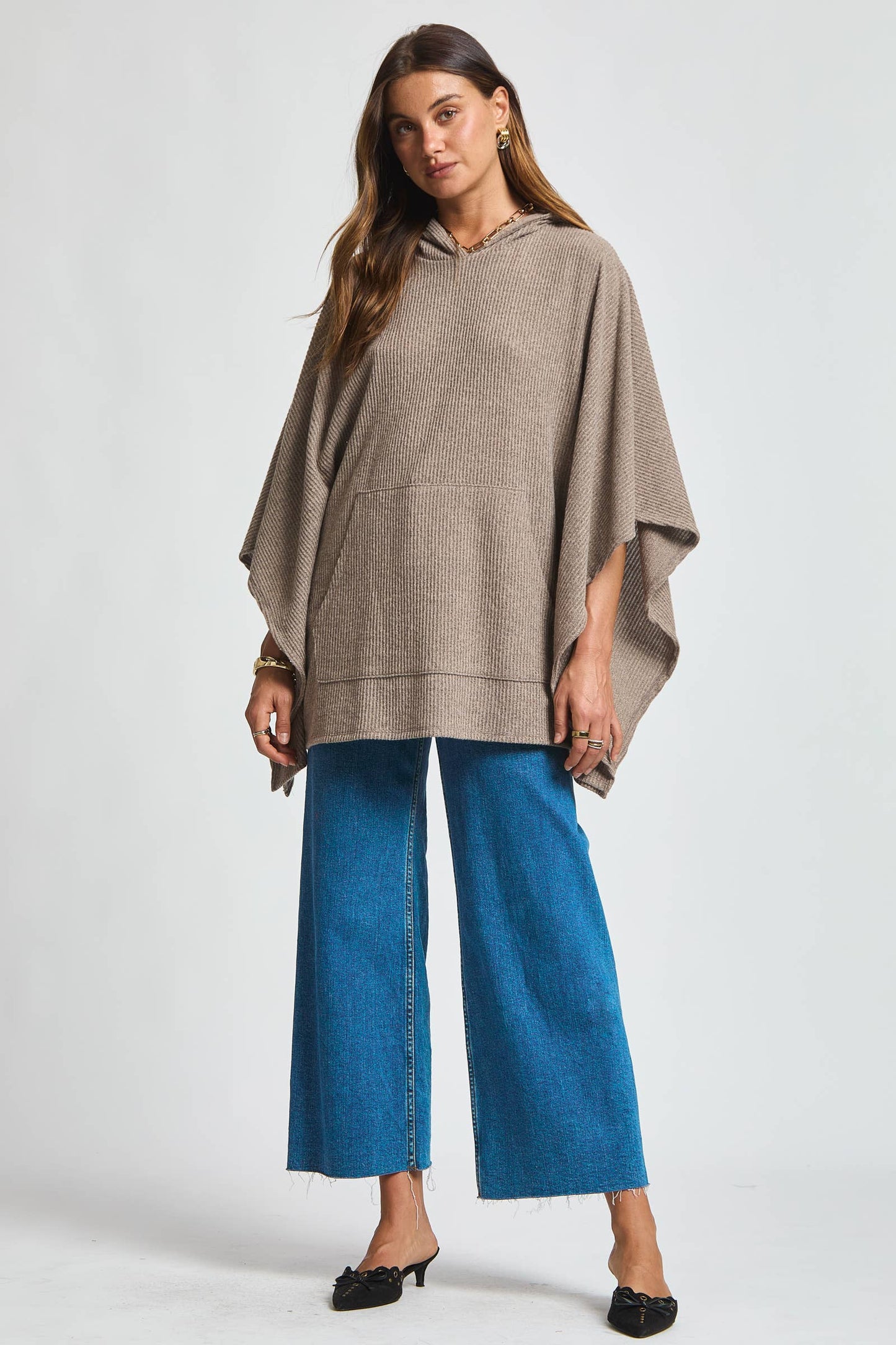 Ribbed Knit Poncho Top