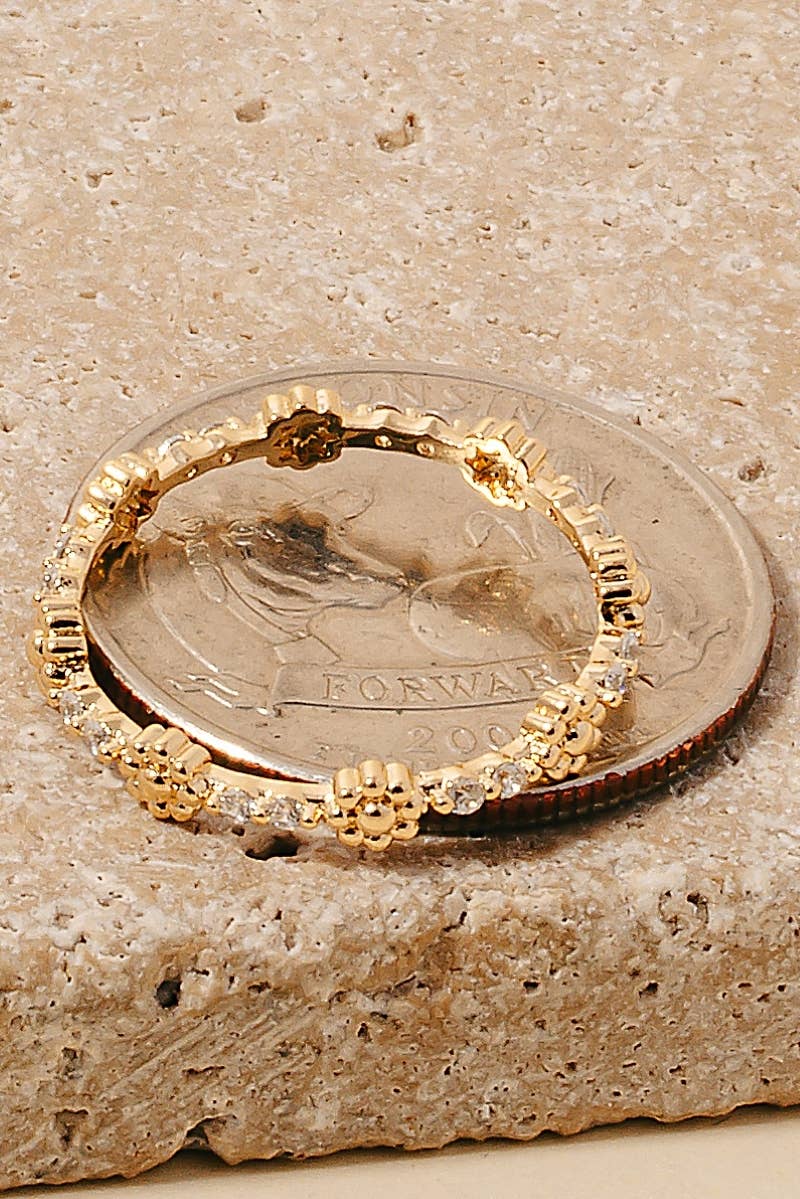 Metallic Flowers And Cz Studs Band Ring