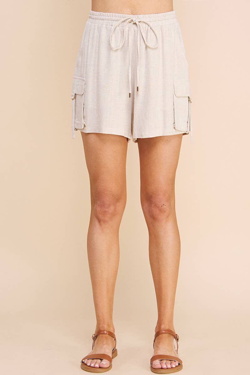 High Waist Shorts with Cargo Buckle Pockets