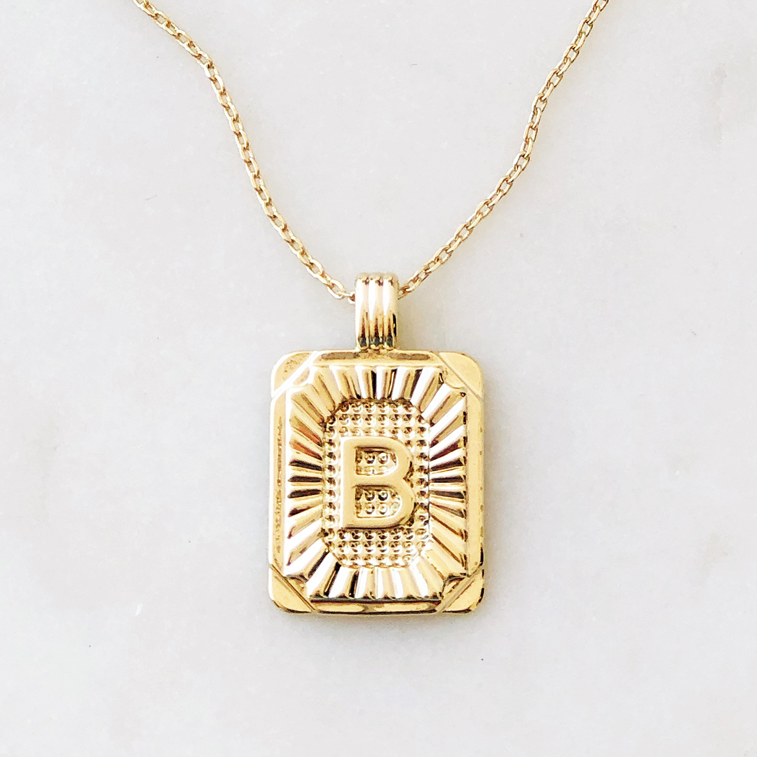 Squared Initial Coin Necklace