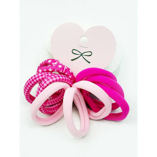 Pink Theme Printed and Solid Combined Hair Tie Set