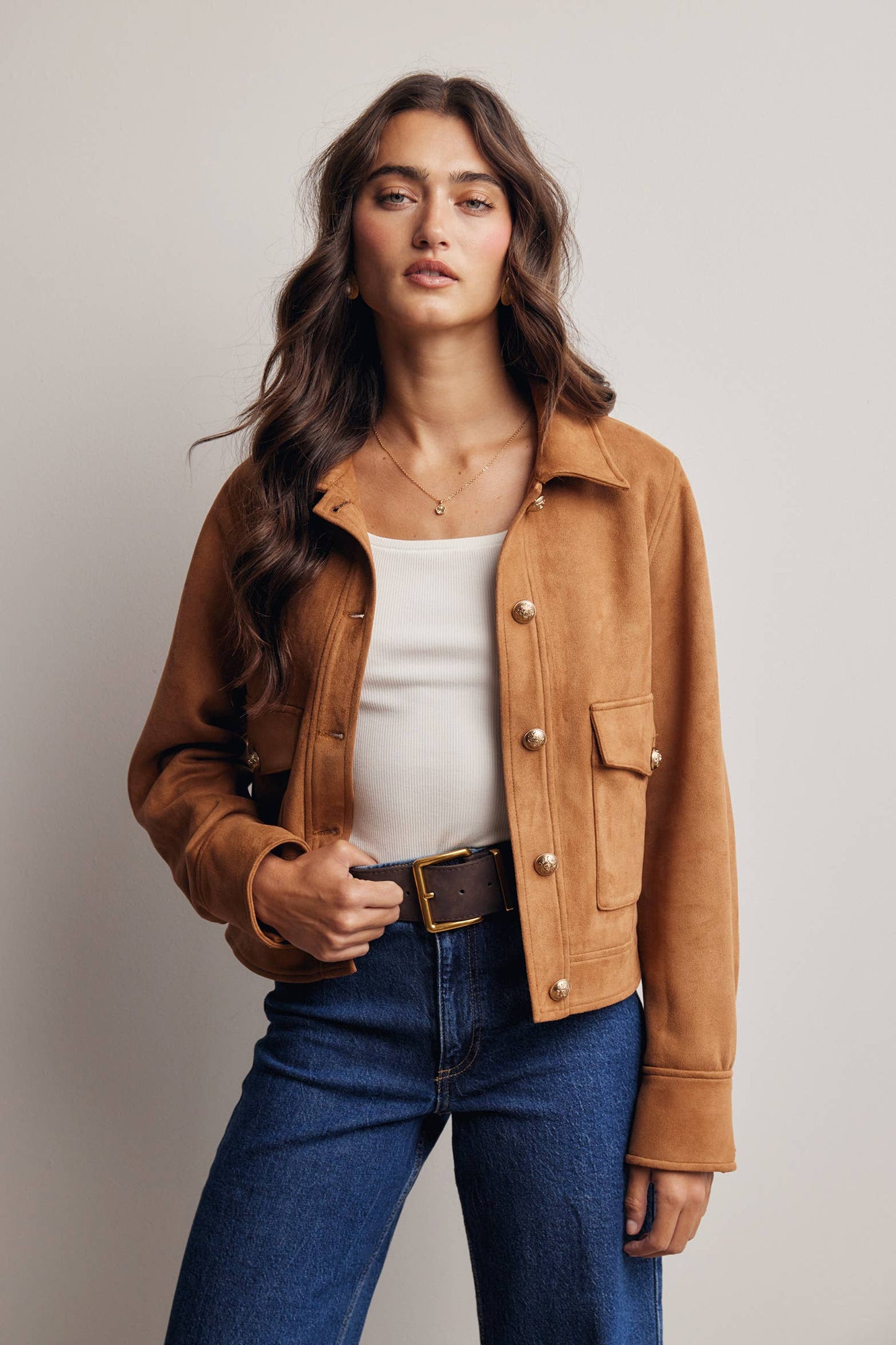 Lined Stretch Suede Utility Jacket FJ0014