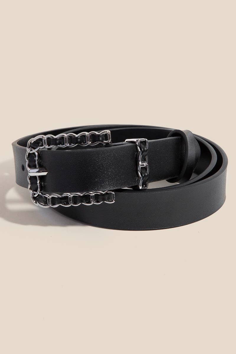 Chain Braid Buckle Leather Belt