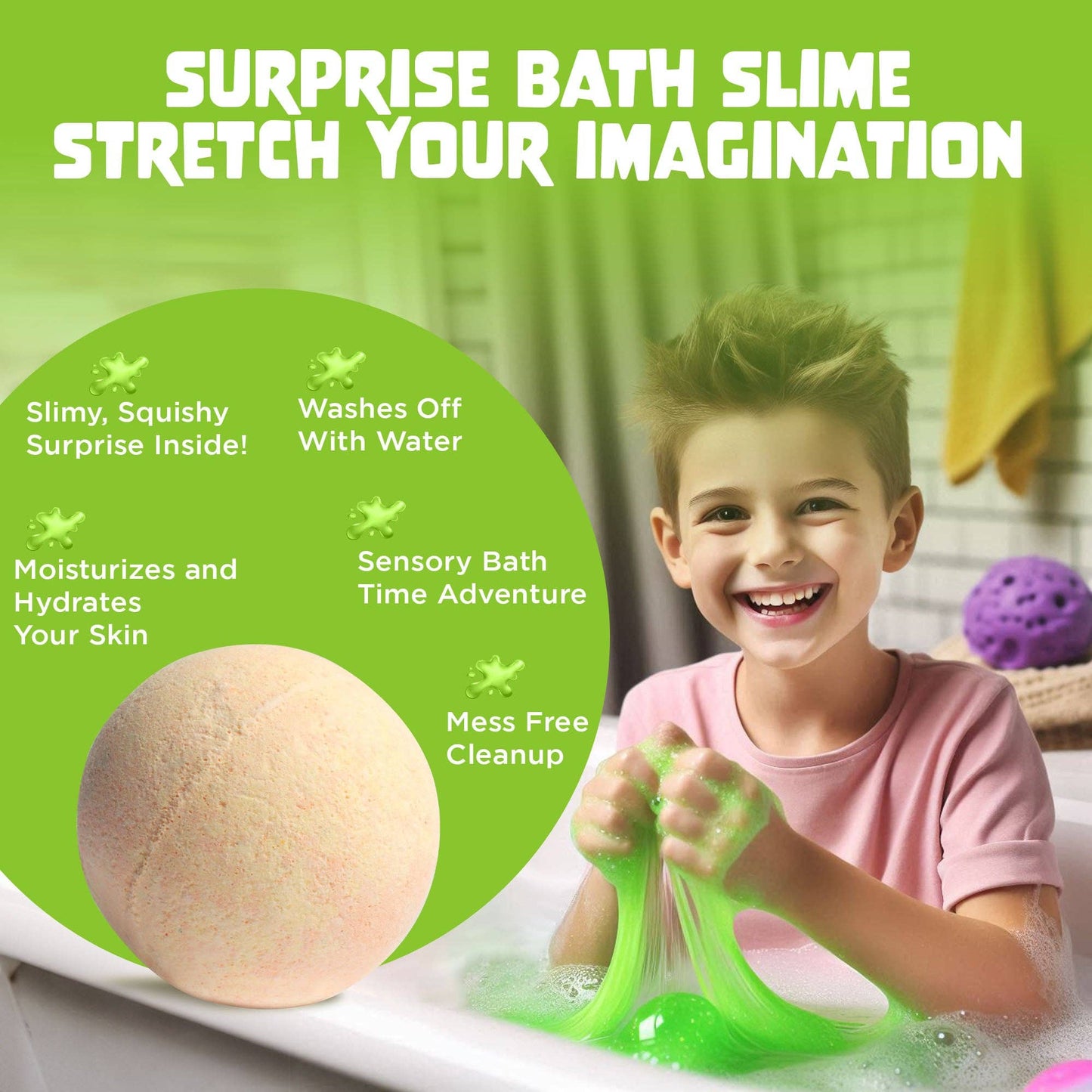 6 Pack Slime Bath Bombs Set with Squishy Slime Toy Inside