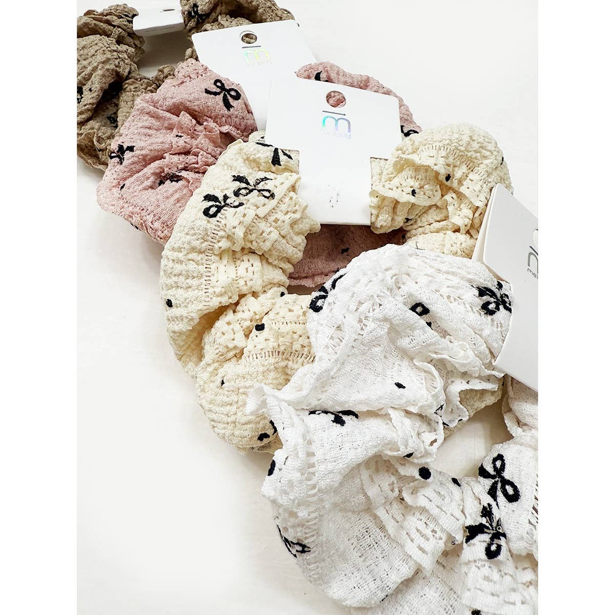 Bow Printed Lace Mix Soft Scrunchie