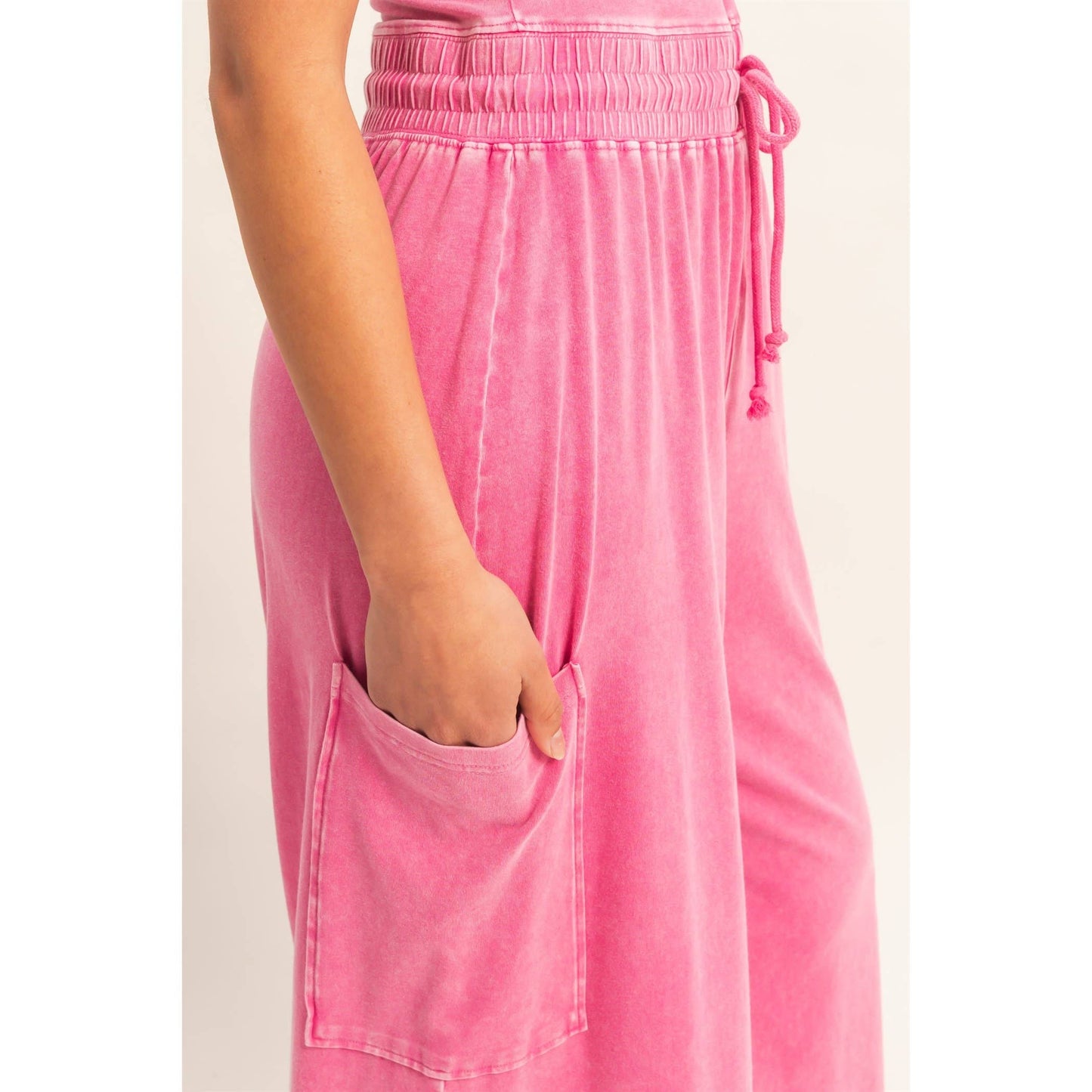 Mineral Wash Strapless Wide-Leg Jumpsuit