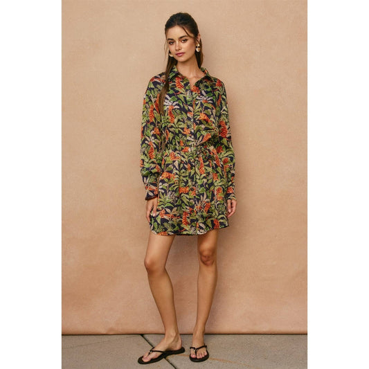 Palm Breeze Relaxed Mini Shirt Dress