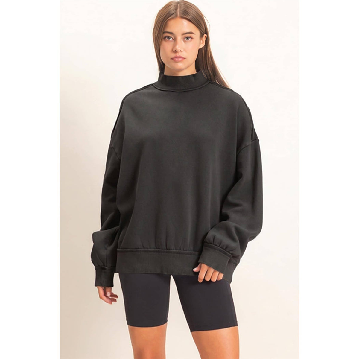 Acid Washed Mock Neck Sweatshirt