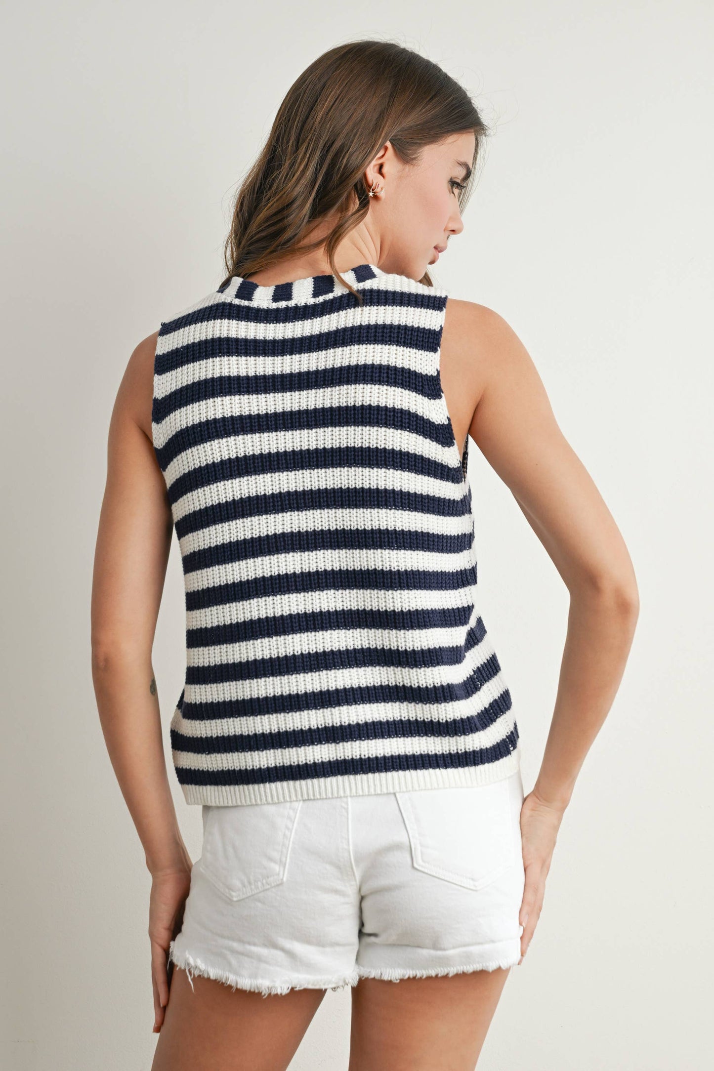 Striped Button-Front Sweater Vest