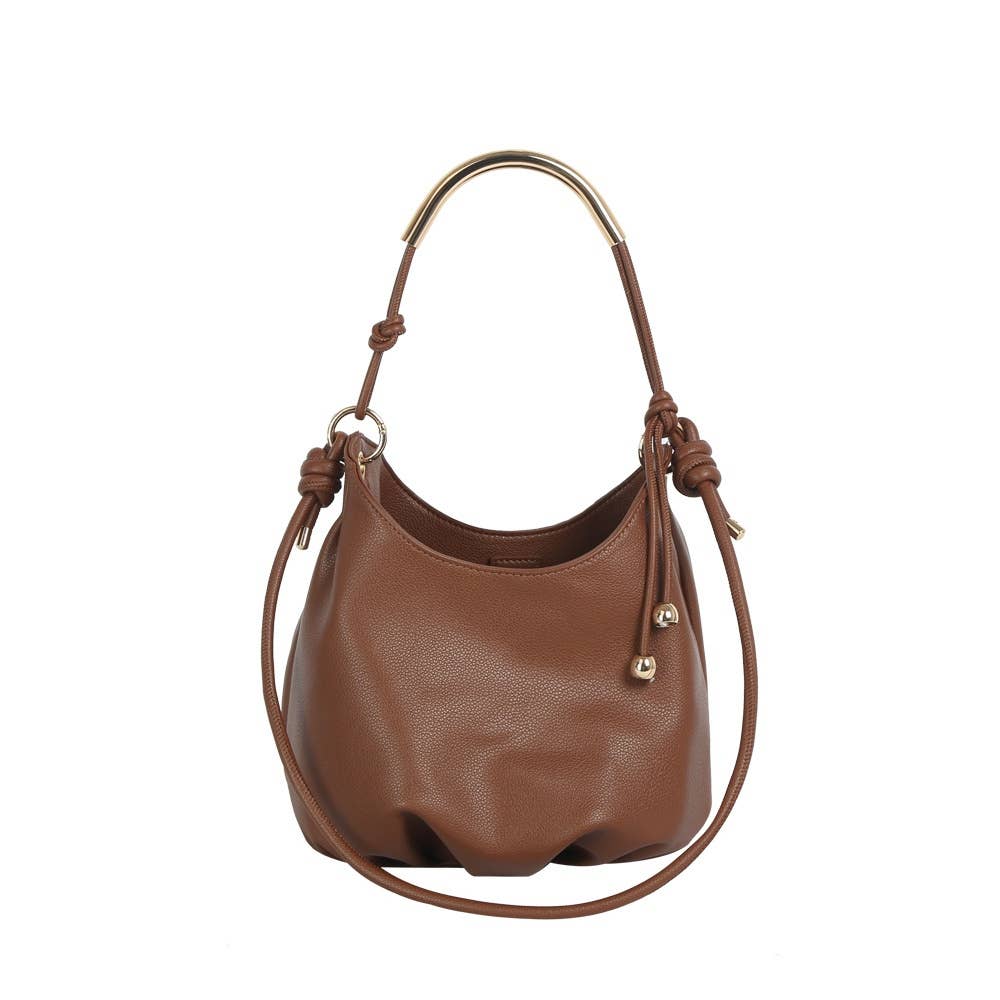 Curved Bar Handle Slouchy Bucket Bag