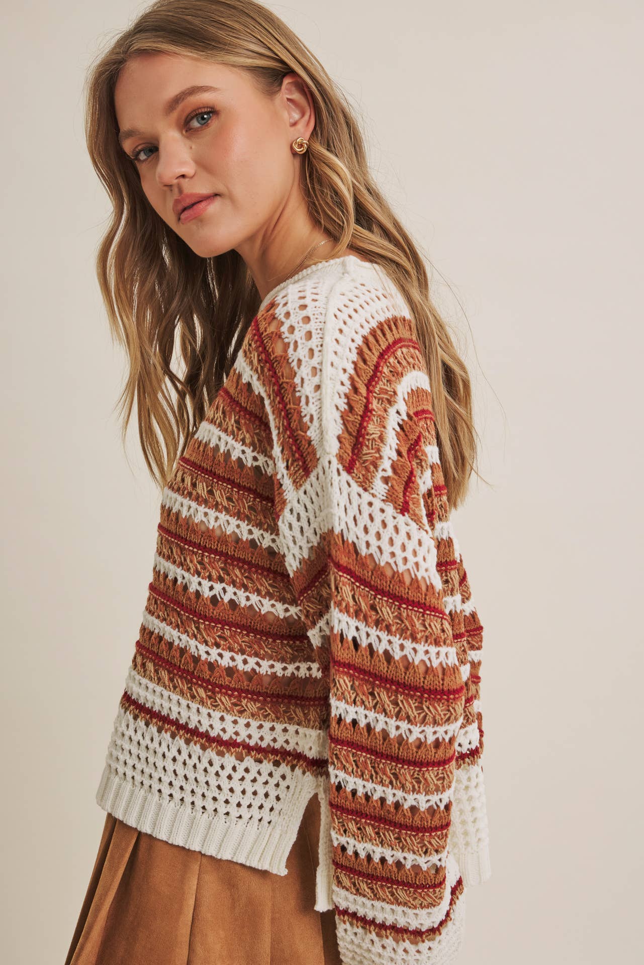 SUNSET DRIVE RELAXED FIT AIRY OPEN-KNIT CROCHET SWEATER