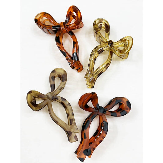 Matte and Glossy Leopard Bow Hair Clips