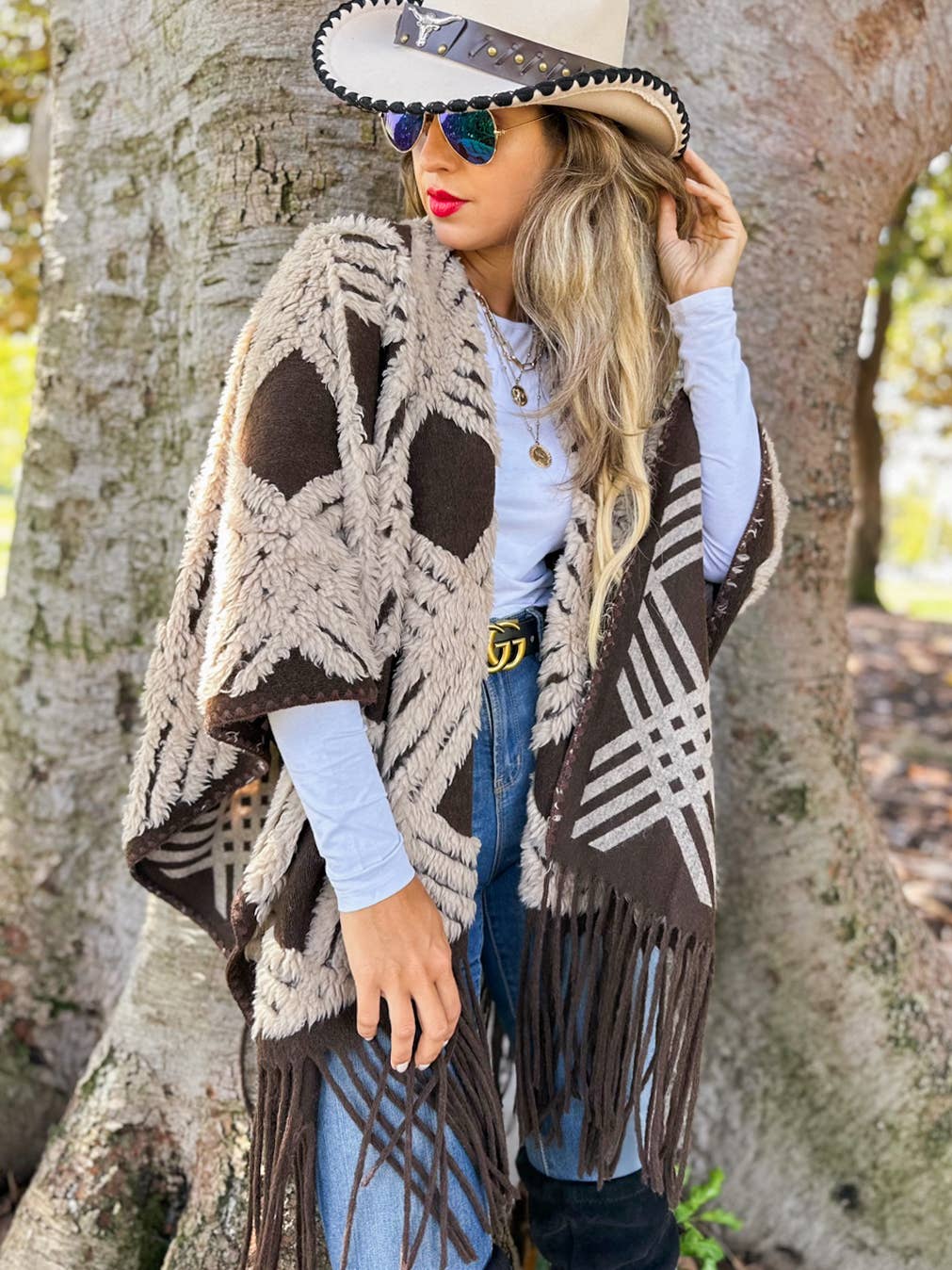 Western Boho 3D Textured Ruana Cardigan