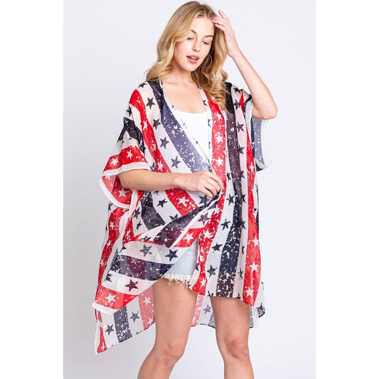 AMERICAN FLAG STAR PRINT KIMONO