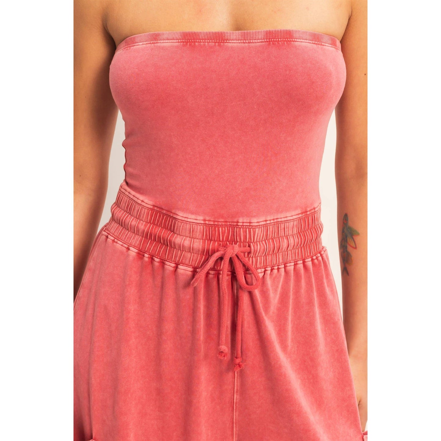 Mineral Wash Strapless Wide-Leg Jumpsuit
