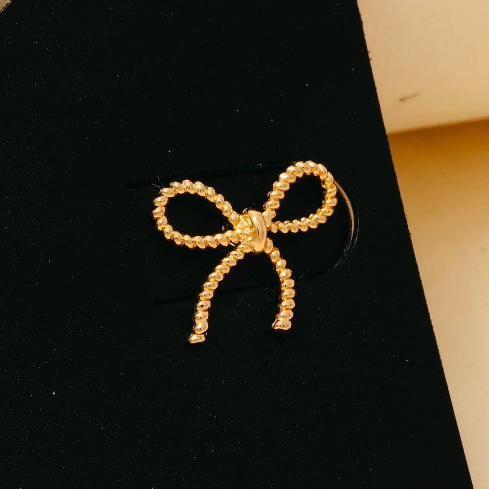 Gold Dipped Ribbon Bow Stud Earrings