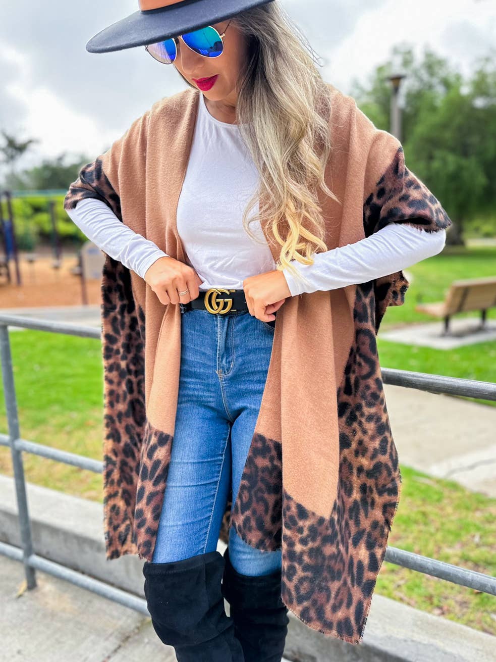 Camel Chic Leopard Print Cutedge Lightweight Ruana Cardigan