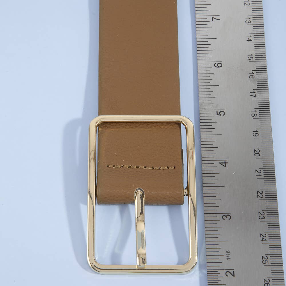 Wide Vegan Leather Belt With Square Buckle
