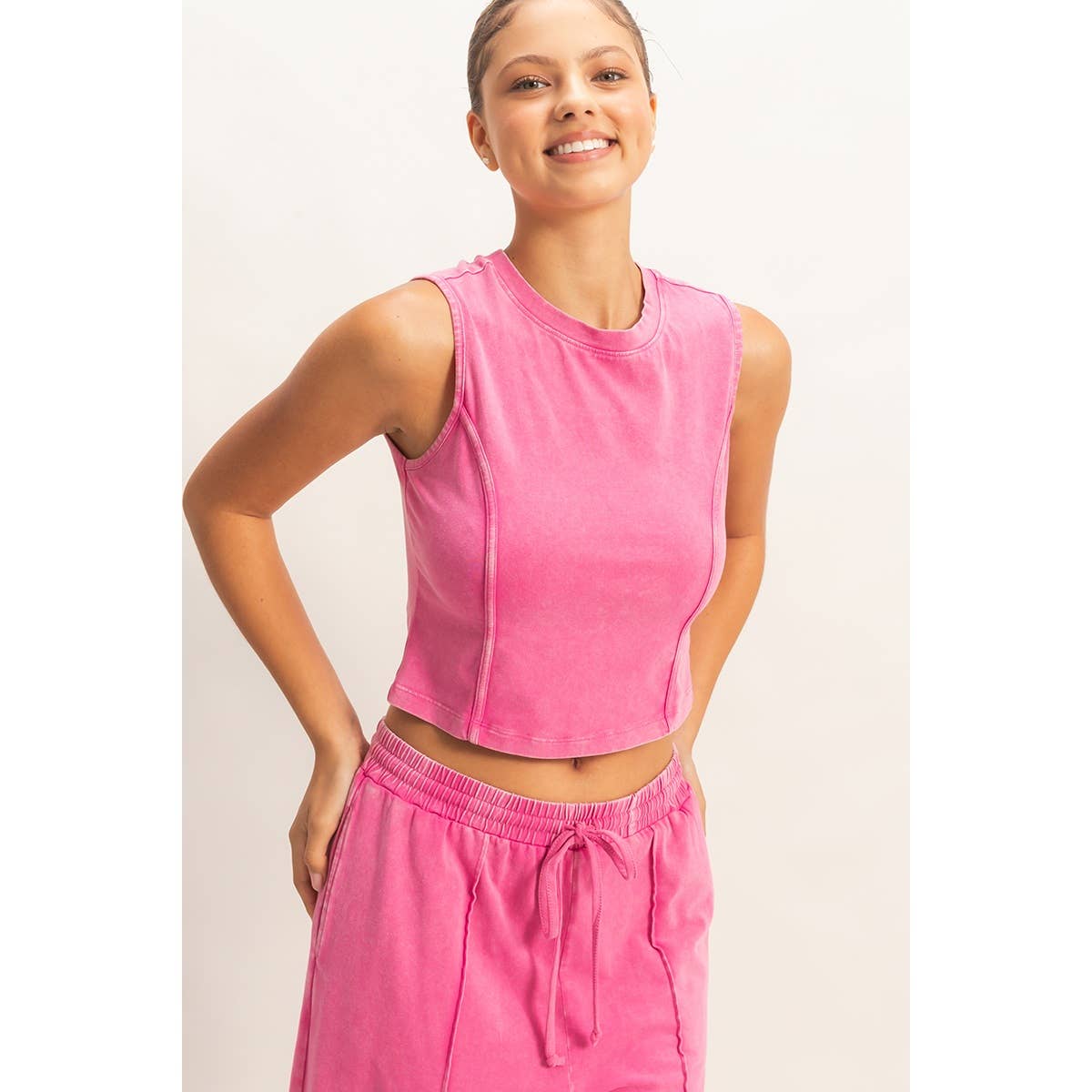 Mineral Washed Sleeveless Top & Wide Leg Pants Set