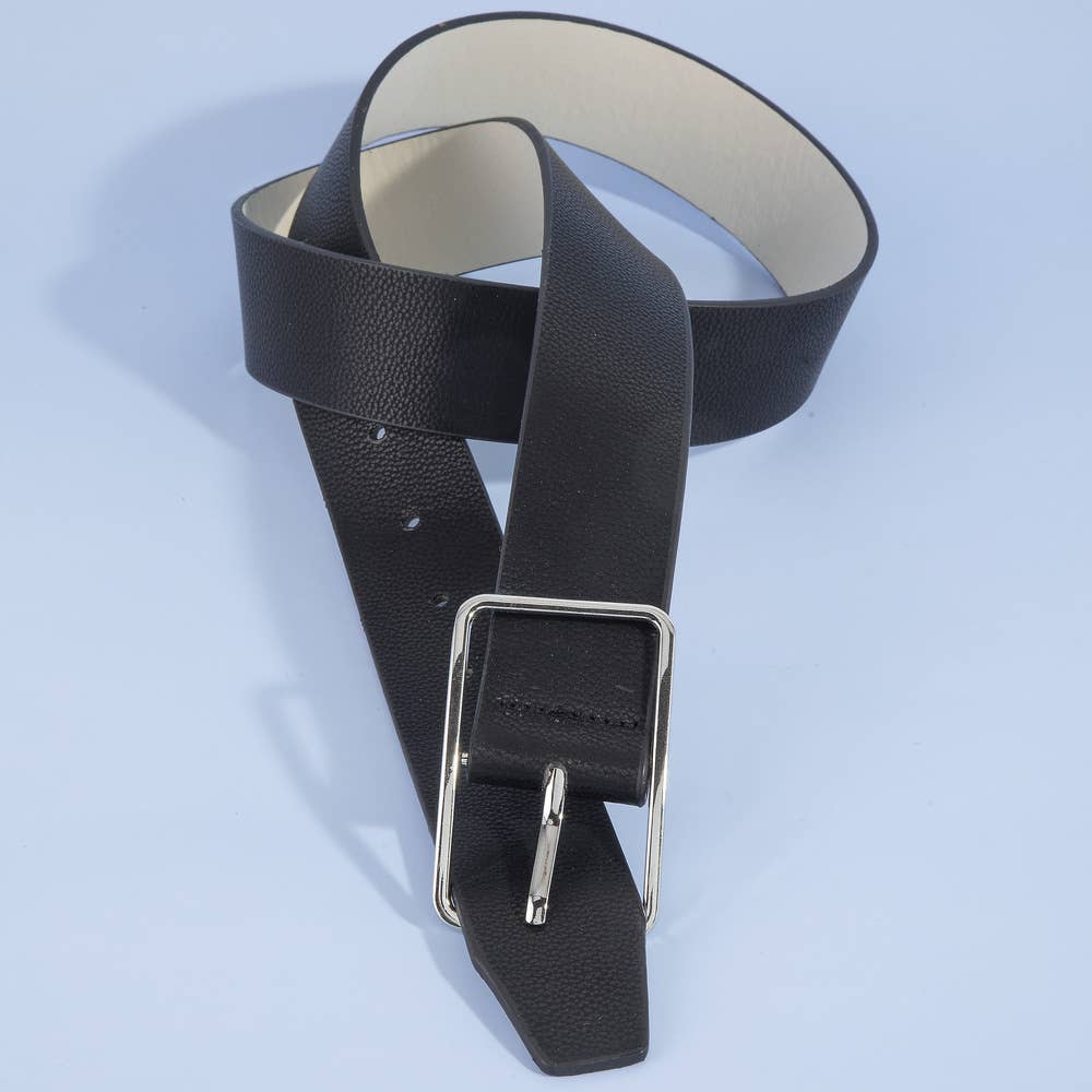 Wide Vegan Leather Belt With Square Buckle