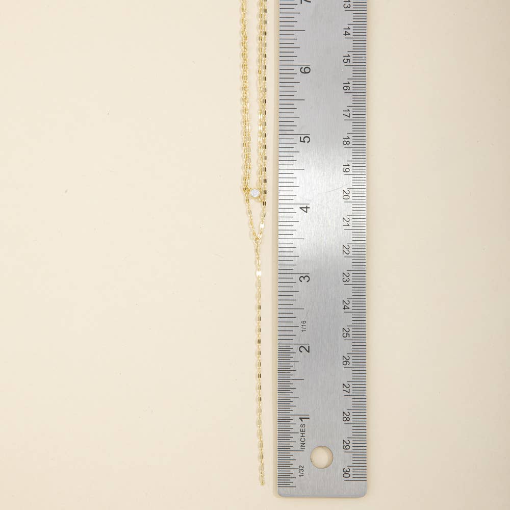 Layered Mirror Chain Bezel Cz Y Necklace