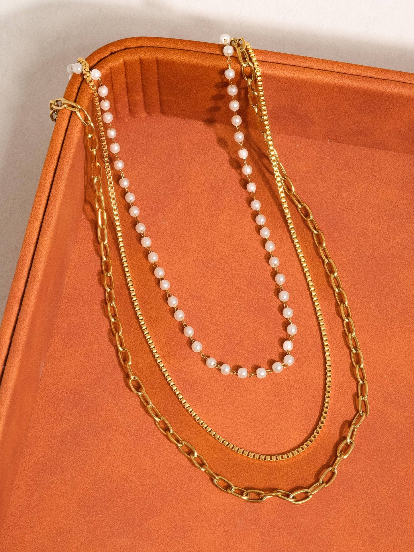 Cadeaux 18K Gold Non-Tarnish Stacked Pearl Chain Necklace