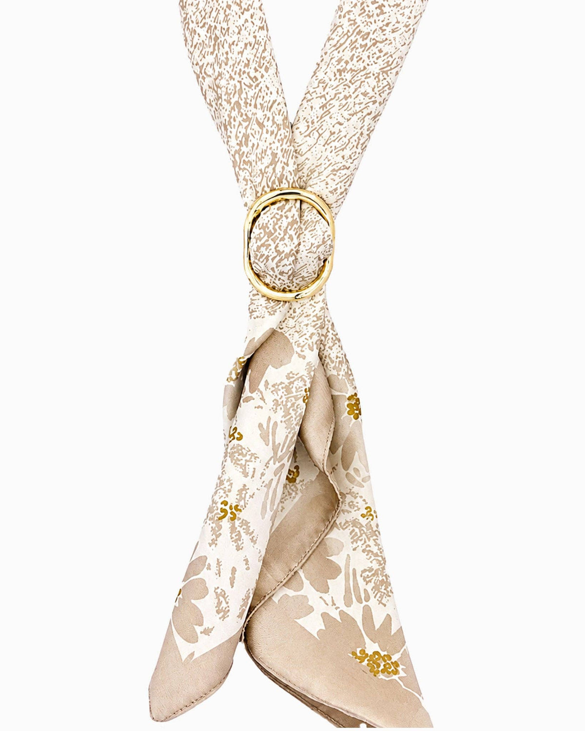 Printed Scarf Necklace with Gold Ring