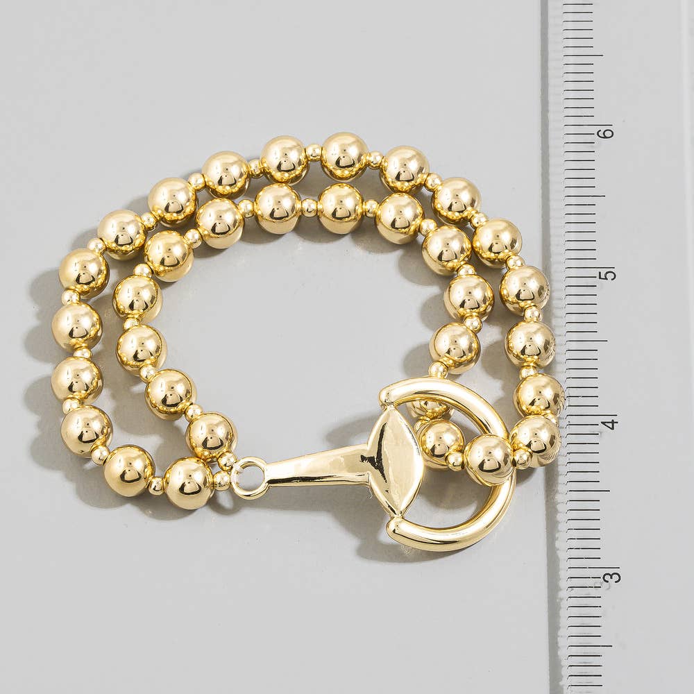 Double Strand Gold Bead Toggle Ring Bracelet