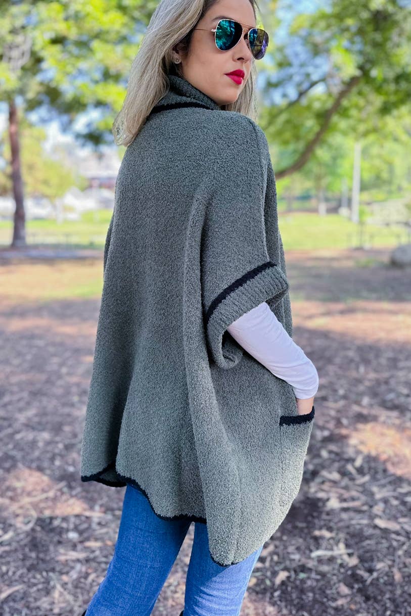 Olive Soft Knit Zip-Up Pocket Sweater Jacket