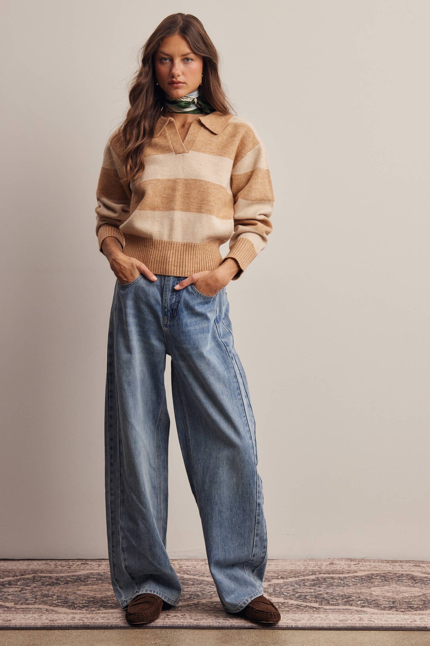 Striped Collared Knit Sweater
