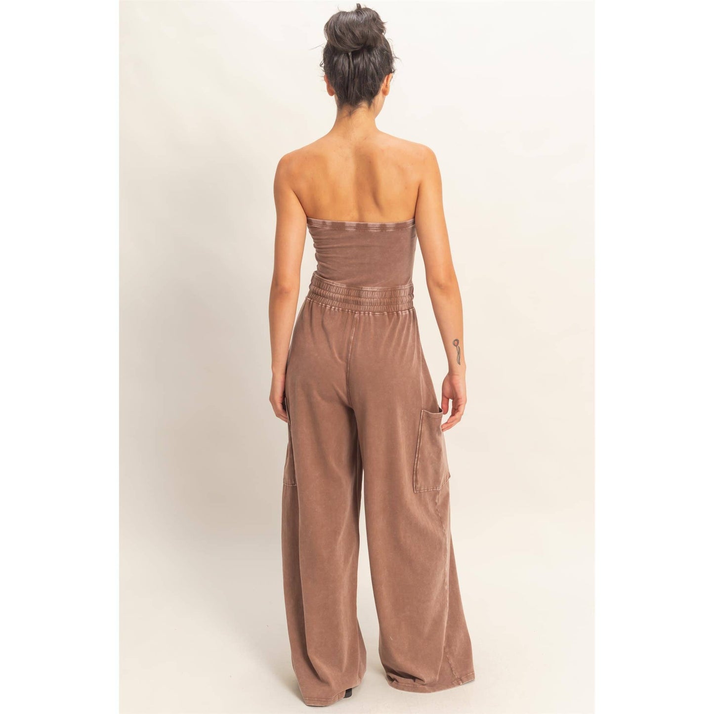 Mineral Wash Strapless Wide-Leg Jumpsuit