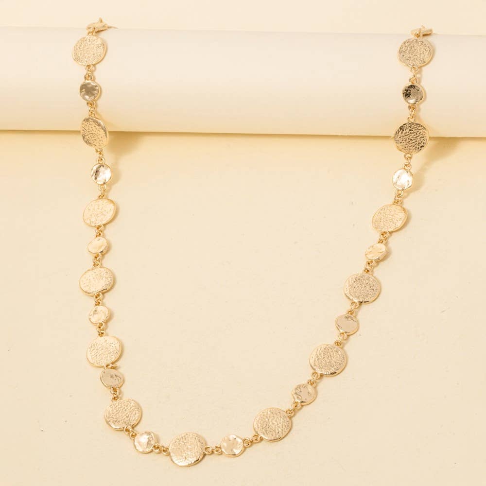 Mixed Textured Coins Long Chain Necklace