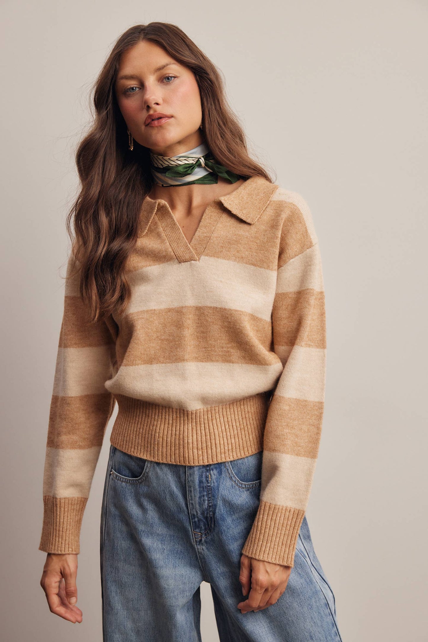 Striped Collared Knit Sweater