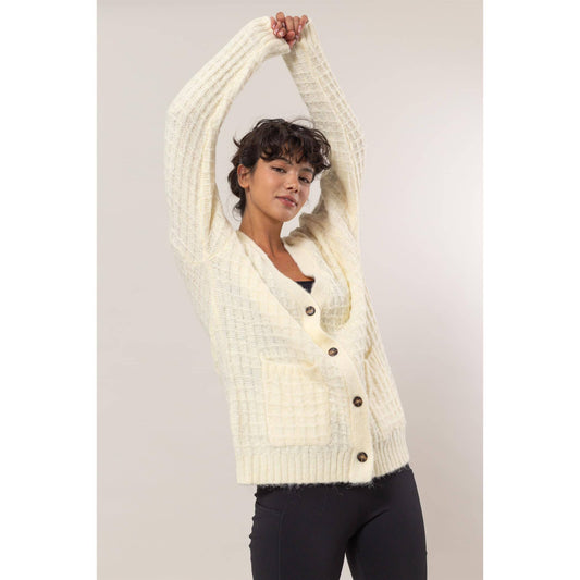 Waffle Knit Cardigan Sweater