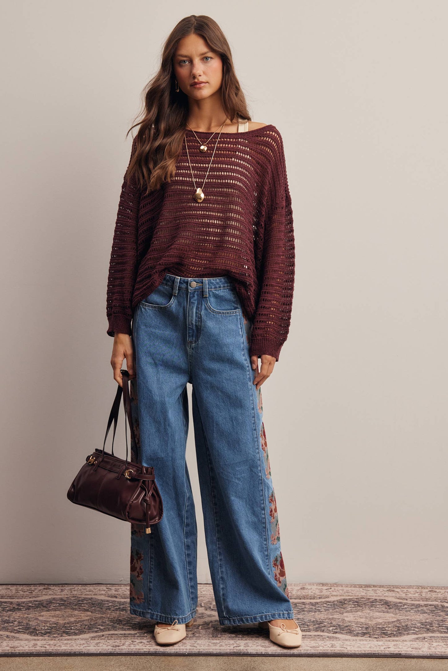 Open-Knit Stripe Sweater Top