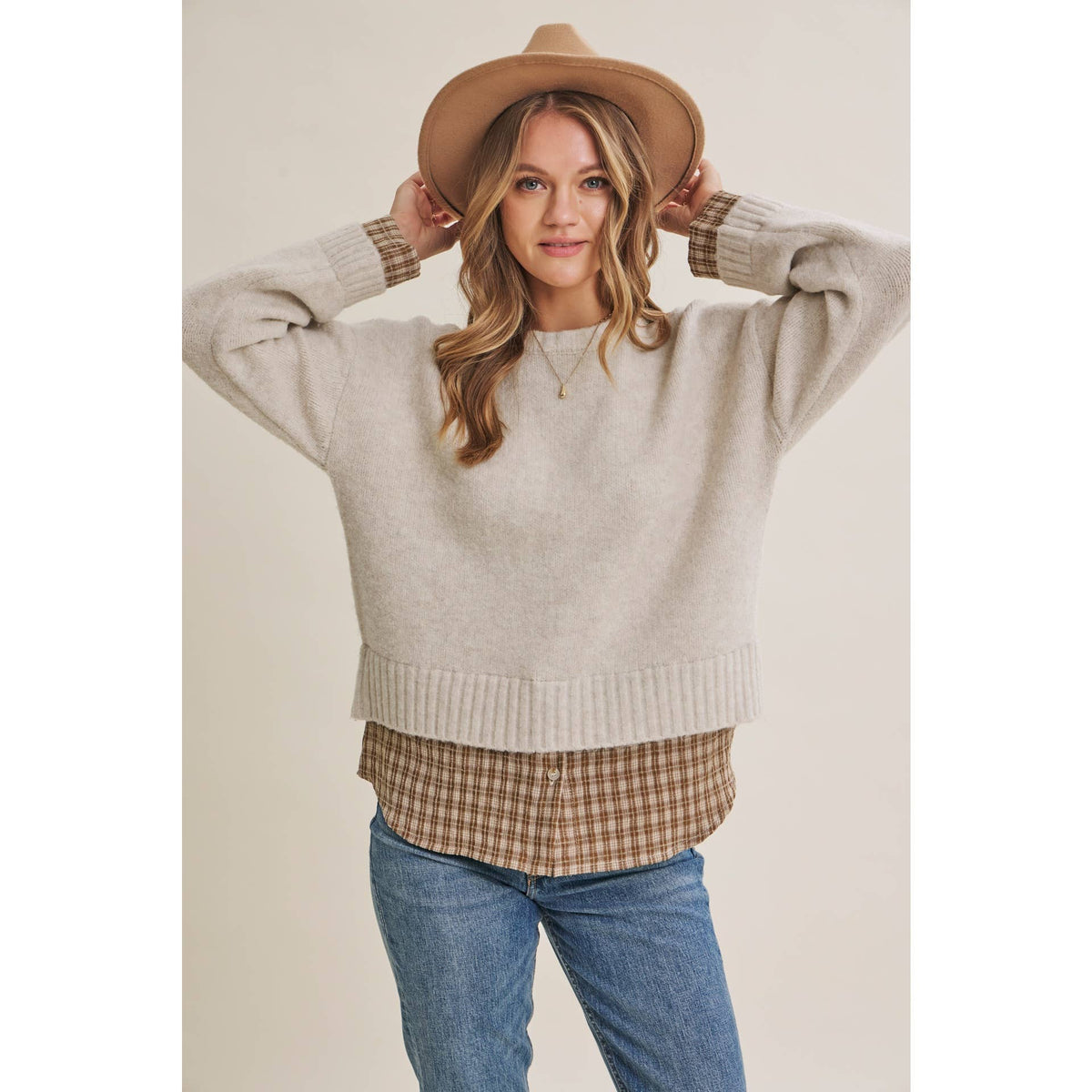 Country Road plaid hem sweater