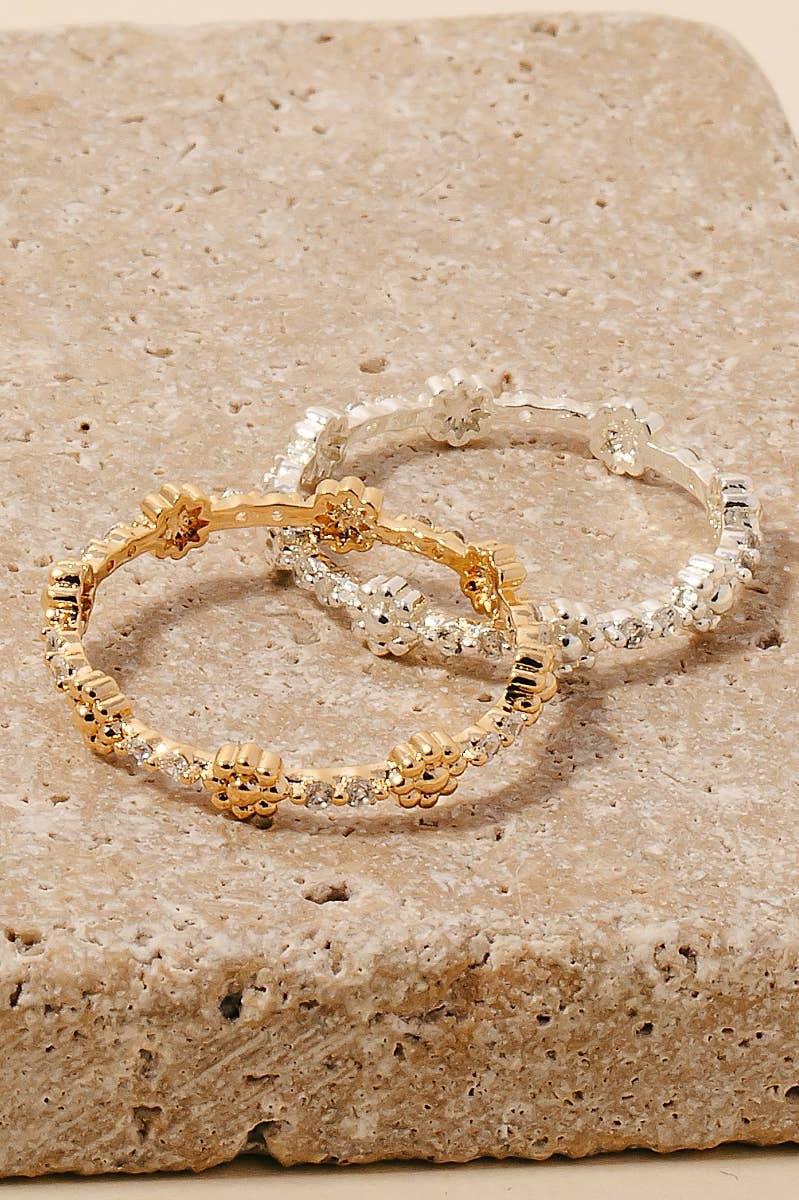 Metallic Flowers And Cz Studs Band Ring