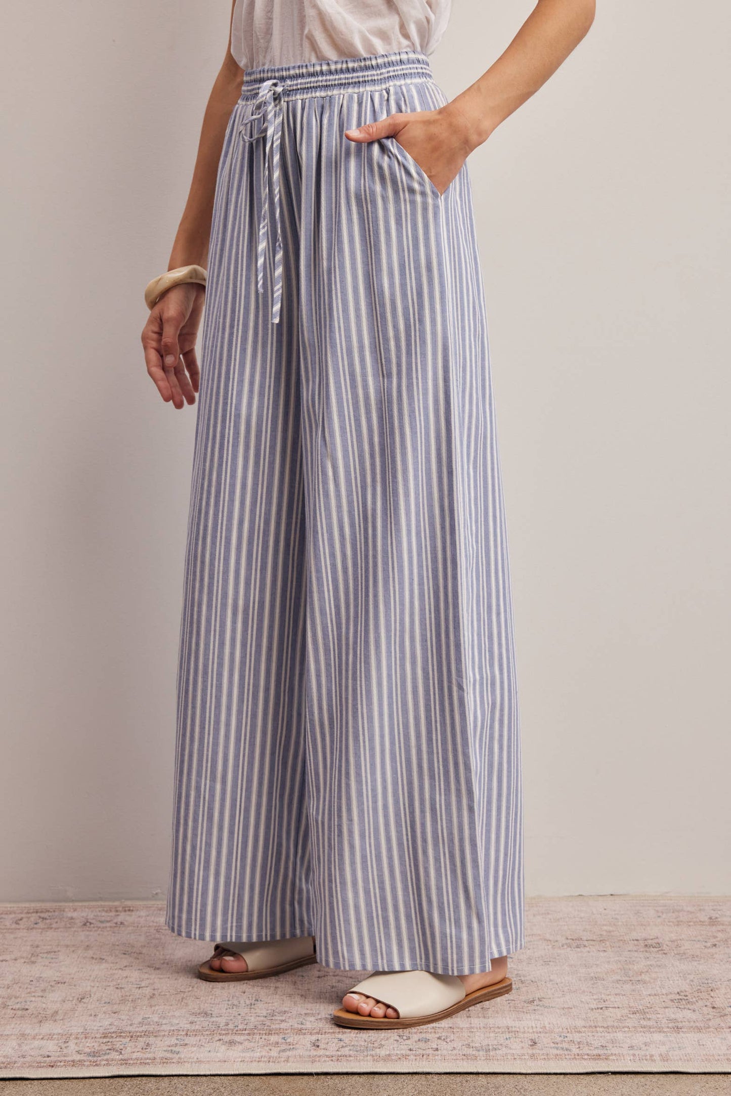 Striped Cotton Wide-Leg Pants