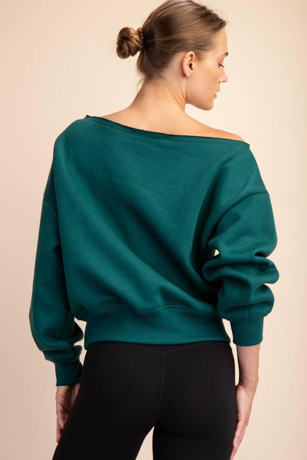 FRENCH TERRY FLEECE OFF SHOULDER TOP