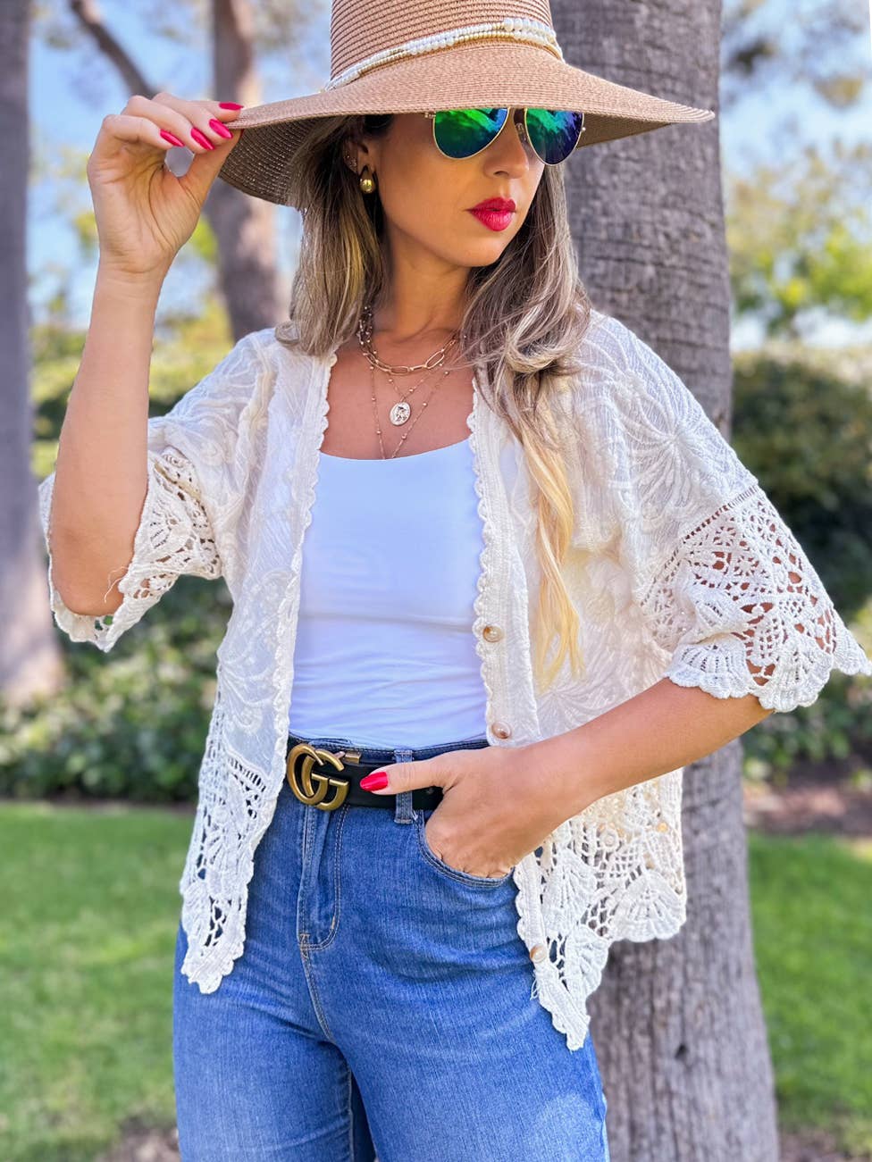 Ivory Boho Floral Lace Crochet Short Sleeve Cardigan