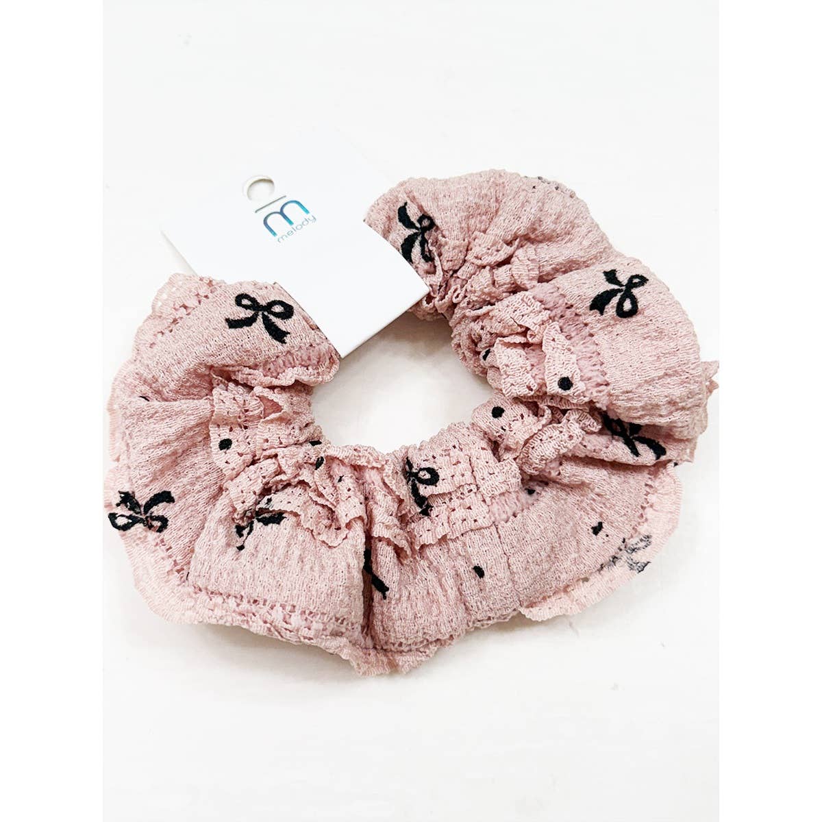 Bow Printed Lace Mix Soft Scrunchie