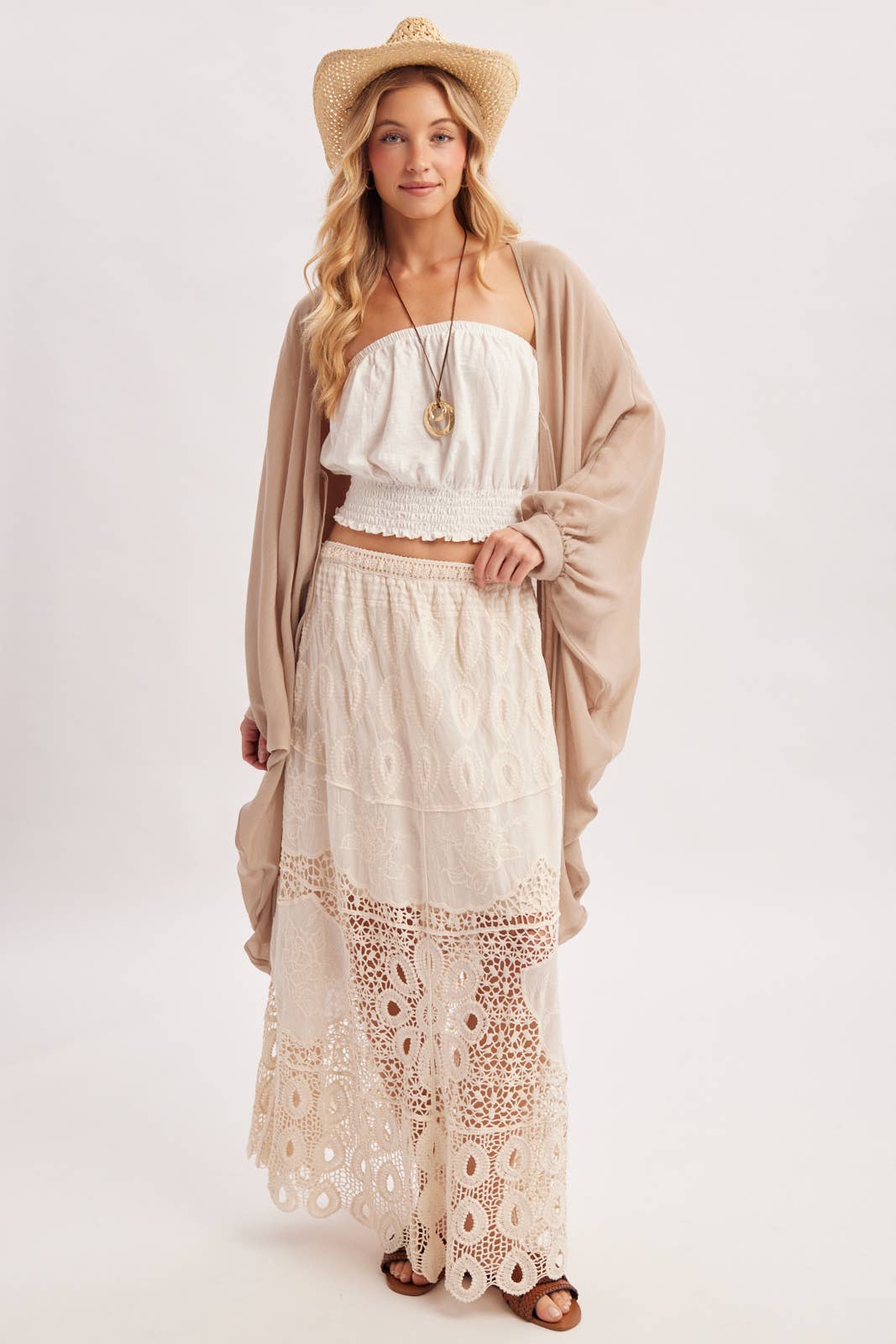 BOHO CROCHET MAXI SKIRT WITH LINING