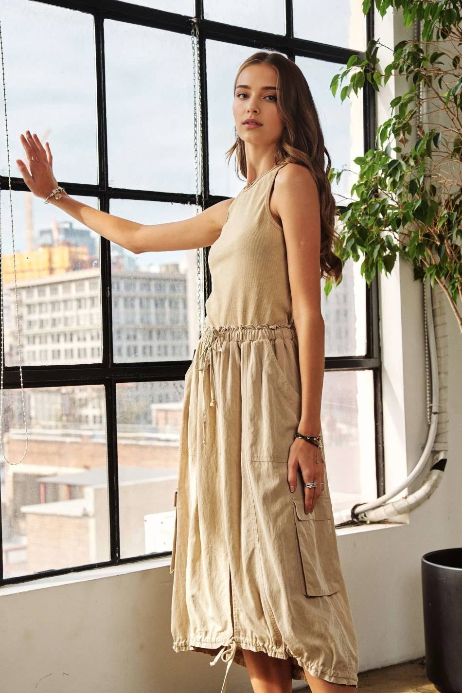 DRAWSTRING WASHED DRESS - CED3481