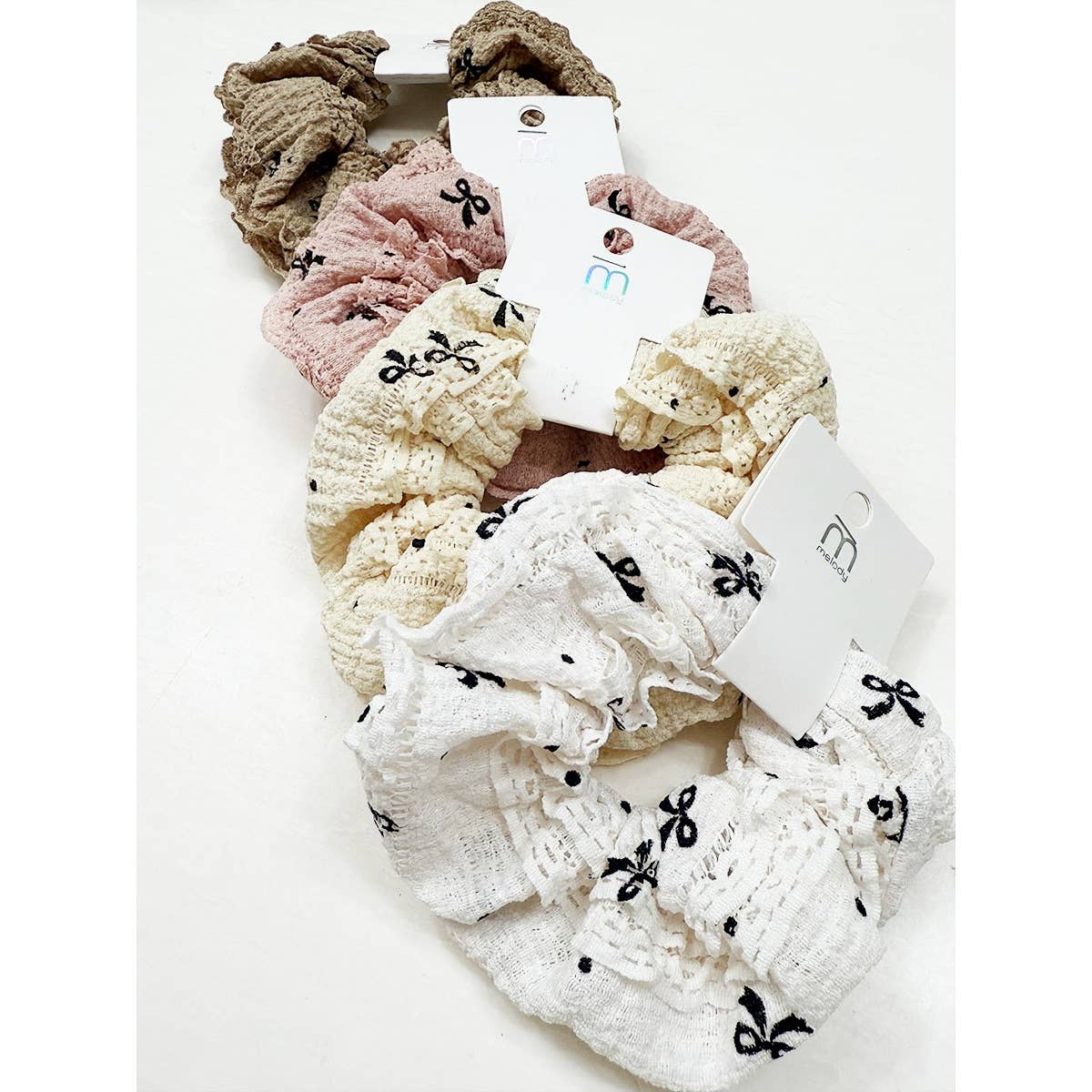 Bow Printed Lace Mix Soft Scrunchie