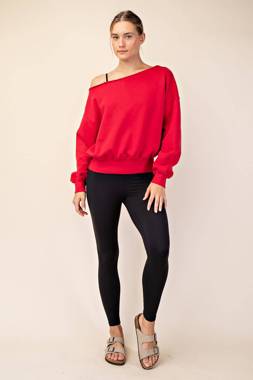 FRENCH TERRY FLEECE OFF SHOULDER TOP