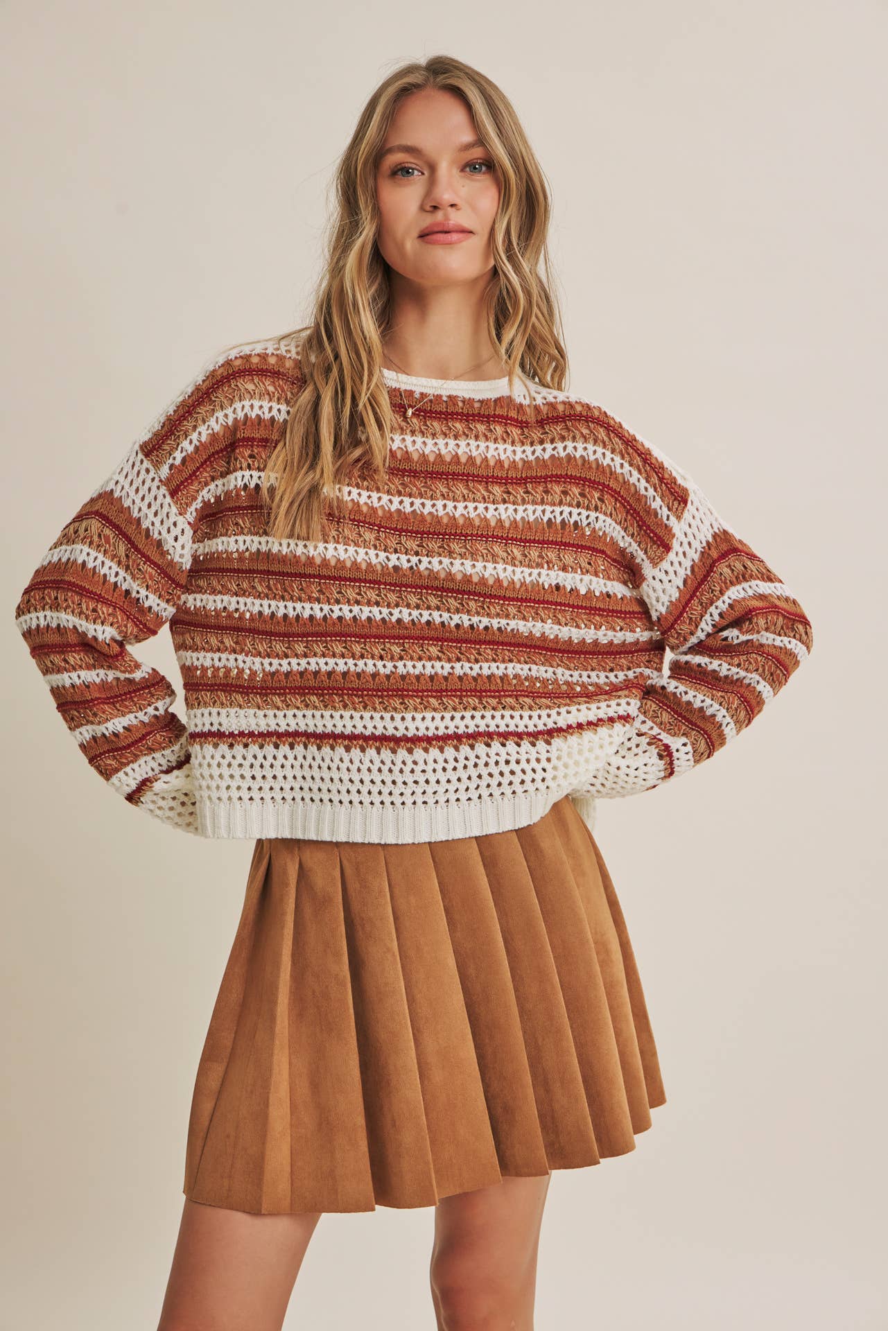 SUNSET DRIVE RELAXED FIT AIRY OPEN-KNIT CROCHET SWEATER